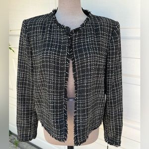 Calvin Klein black Womens  Wool Blend Collarless tweet Blazer Jacket 16 NWT